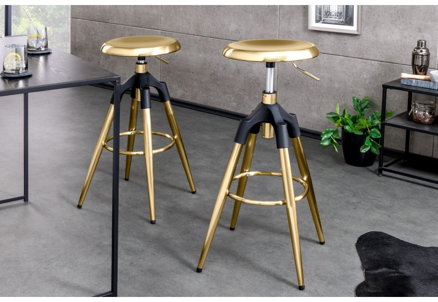 Designová barová židle Zalias ve zlaté barvě 74-82 cm