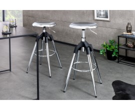 Designová glamour barová otočná kulatá židle Zalias ve stříbrné chromované barvě 74-82 cm