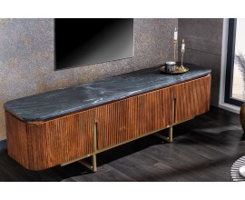 Art deco televizní stolek Gatsby s mramorovou deskou v černé barvě z mangového dřeva 160 cm