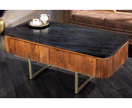 Designový art deco konferenční stolek s černým mramorovým designem z mangového dřeva se zlatými nožičkami z kolekce Gatsby