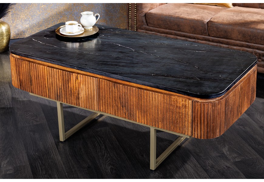 Designový konferenční stolek v art deco stylu z mangového dřeva z kolekce Gatsby s mramorovým designem