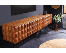 Designov&yacute; televizn&iacute; stolek Vinan se třemi dv&iacute;řky s dřevěn&yacute;m designem z masivn&iacute;ho mangov&eacute;ho dřeva