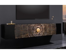 Luxusní nástěnný orientální televizní stolek Cumbria v černo zlaté barvě 160 cm