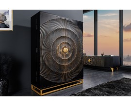 Orientální barová skříň z mangového dřeva s kovovými detaily v černé a zlaté barvě 190 cm