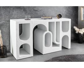 Art deco obdélníkový konzolový stolek Gerin v bílé barvě s Koligeometrickým obrazcem 120 cm