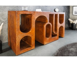 Moderní art deco měděný betonový konzolový stolek Gerin s geometrickým abstraktním zdobením