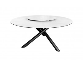 Designový kulatý jídelní stůl Siam s bílou mramorovou vrchní deskou s otočným talířem ve středu 150 cm