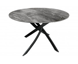 Designový kulatý jídelní stůl Valldemossa s šedou mramorovou vrchní deskou a černými překříženými kovovými nožičkami