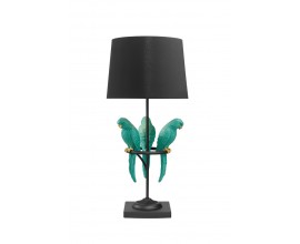 Designová stolní lampa Macaw v černé barvě se třemi tyrkysovými figurami papoušků 75 cm