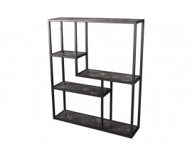 Industri&aacute;ln&iacute; n&aacute;stěnn&yacute; reg&aacute;l Industria Marble v antracitov&eacute; čern&eacute; barvě s policemi s mramorov&yacute;m designem 75 cm