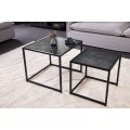 Industri&aacute;ln&iacute; antracitov&yacute; čern&yacute; set čtvercov&yacute;ch konferenčn&iacute;ch stolků Industria Marble s mramorov&yacute;m designem 45 cm