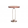 Art deco kulatý měděný příruční stolek Zendy s dřevěnou deskou v glamour nádechu 60 cm