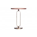Art deco kulatý měděný příruční stolek Zendy s měděnou podstavou s patinou a válcovým tvarem s dřevěnou deskou v glamour nádechu