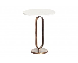 Art deco kulatý měděný příruční stolek Zendy s bílou mramorovou deskou s glamour nádechem 60 cm
