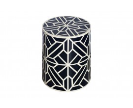 Designový příruční stolek Bone Inlay geometrickým vozorováním ve tvaru květin v oválném tvaru v bílé a černé barvě z buvolí kosti