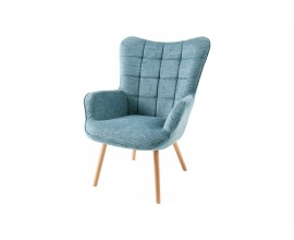 Designové skandinávské křeslo ušák Scandinavia s prošívaným potahem ze strukturované látky v modré barvě 98 cm
