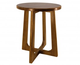 Masivní kulatý příruční stolek Norse v přírodní teplé hnědé barvě z mindi dřeva
