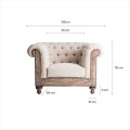 Luxusní béžové vintage křeslo Gretchen v chesterfield stylu s dřevěnou konstrukcí 113 cm