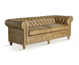 Luxusní hnědá kožená dvousedačka Talbot s dekorativním prošíváním v chesterfield stylu 215 cm