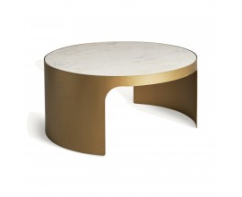 Luxusní art deco kulatý konferenční stolek Moneo s bílou mramorovou deskou a zlatou podstavou 80 cm