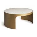 Luxusní glamour kulatý bílo zlatý konferenční stolek Moneo s vrchní deskou z mramoru a designovými kovovými nožičkami ve zlaté barvě