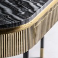 Luxusní oválný zlatý glamour konzolový stolek Chamoix se dvěma šuplíky a černou mramorovou vrchní deskou 130 cm