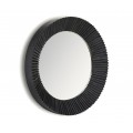 Luxusní moderní kulaté nástěnné zrcadlo Plissé Nero s rámem z mangového dřeva v černé barvě se skládaným harmonikovým designem
