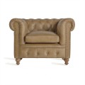 Luxusní kožené světlé hnědé křeslo Talbot s prošívaným čalouněním ve stylu chesterfield 107 cm