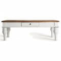 Luxusní provensálský bílý obdélníkový konferenční stolek Zena Blanc se šuplíkem a vyřezávanými nožičkami 130 cm