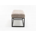 Designová retro čalouněná lavice Taxil se světlým šedo béžovým potahem z buklé látky 110 cm