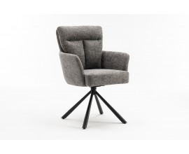 Designová retro otočná židle Dover s šedým čalouněním a opěrkami na ruce 92 cm