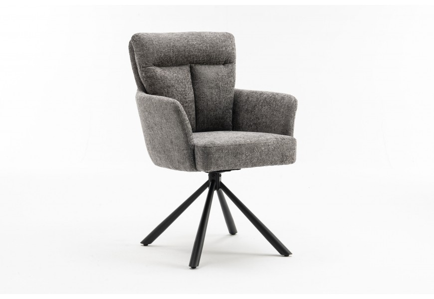 Designová retro otočná židle Dover s šedým čalouněním a opěrkami na ruce 92 cm
