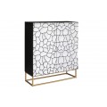 Designová art deco dvoudveřová barová skříňka Trencadia s bílou mozaikou na dvířkách z mangového dřeva v černé barvě se zlatými kovovými nožičkami