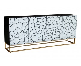 Designový čtyřdveřový art deco příborník Trencadia s černo bílou mozaikou a zlatými nožičkami 177 cm