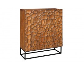 Industriální barová skříňka Timanfaya z masivního mangového dřeva v přírodní hnědé barvě s černou kovovou podstavou