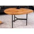 Designový industriální světle hnědý trojúhelníkový konferenční stolek Dabergio z masivního palisandrového dřeva s černými kovovými nožičkami