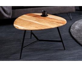 Moderní světlý hnědý trojúhelníkový konferenční stolek Dalbergio s vrchní deskou z masivního akáciového dřeva 60 cm
