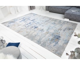 Designový modrý koberec Adassil s abstraktním vzorem v modré žluté a šedé barvě