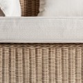Luxusní etno světle hnědé ratanové zahradní křeslo Tobago s bílými čalouněnými polštáři a třásňovým zdobením 104 cm