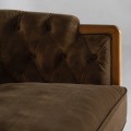 Luxusní koloniální dvojsedačka Vienna s hnědým prošívaným čalouněním v chesterfield stylu 228 cm