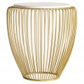 Luxusní kulatý art deco příruční stolek Tamara s deskou z bílého mramoru a zlatou drátěnou konstrukcí 55 cm