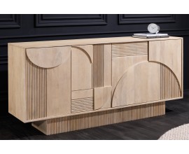 Designov&yacute; art deco čtyřdveřov&yacute; př&iacute;born&iacute;k Sonia s geometrick&yacute;m reli&eacute;fem z bělen&eacute;ho dřeva ve světle b&eacute;žov&eacute; barvě 170 cm