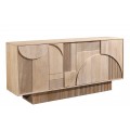 Designový art deco čtyřdveřový příborník Sonia s geometrickým reliéfem z běleného dřeva ve světle béžové barvě 170 cm
