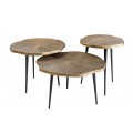 Designová art deco sada tří konferenčních stolků Fabiosa se vzorem letokruhů ve zlaté a černé barvě 49 cm