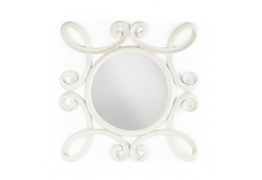 Rustikální nástěnné zrcadlo M-VINTAGE s rámem z mahagonového dřeva bílé barvy 100cm