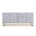 Designový art deco černo bílý příborník Tocón s metalickou zlatou podstavou a reliéfním zdobením čtyř dvířek 177 cm