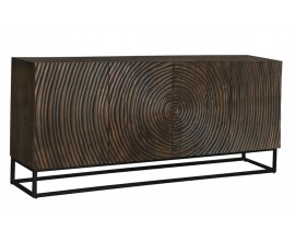 Moderní designový tmavě hnědý příborník Tocón se čtyřmi dvířky s reliéfním vzorem letokruhů 177 cm