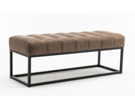 Designové retro šedě hnědá lavice Taxil s prošívanou sedací částí v odstínu taupe 108 cm