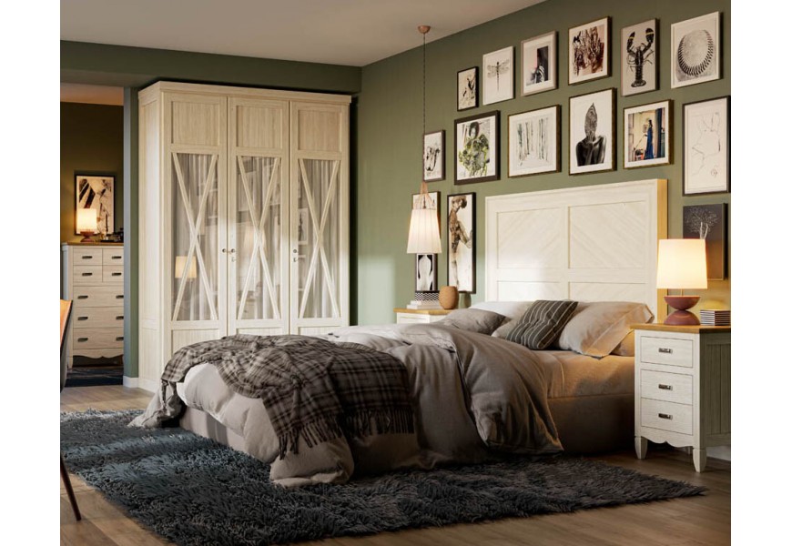 Luxusní moderní designová ložnicová sestava Amberes v bílé barvě z masivního dřeva ve venkovském stylu