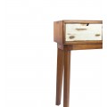 Severský retro konzolový stolek Vellesa z masivního mindi dřeva v hnědé barvě s bílými šuplíky 110 cm